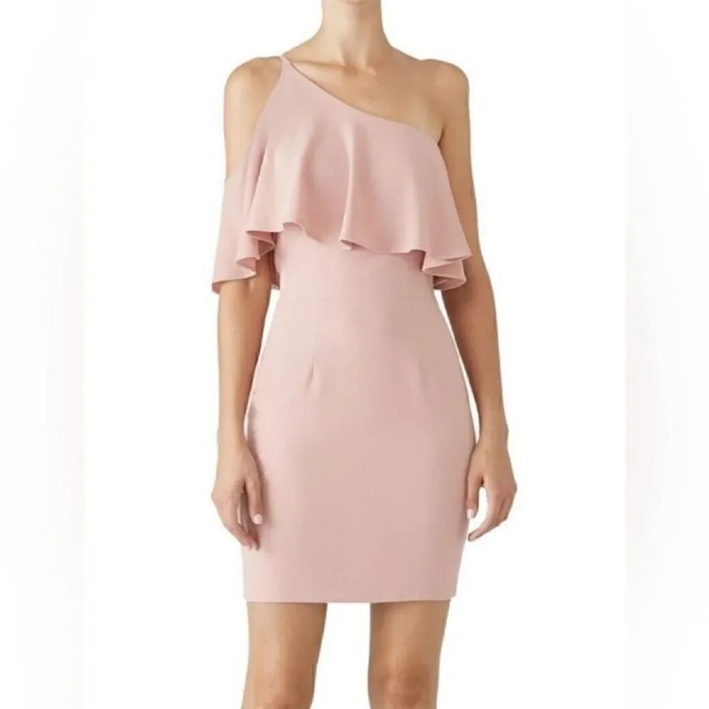 Dress The Population Sabrina One Shoulder Rose Petal Blush Pink Cocktail Dress